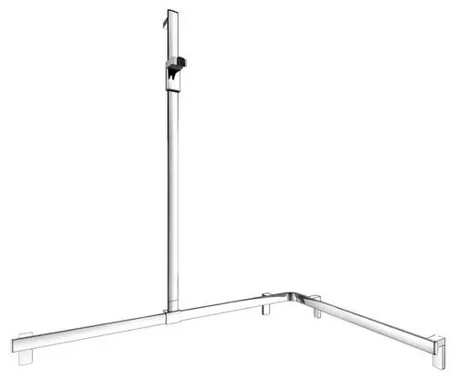 Chromfarbener Duschhandlauf von Keuco mit vertikaler Halterung und zwei horizontalen Stangen. Aufbau geeignet für Verklebung oder zur Wandmontage.